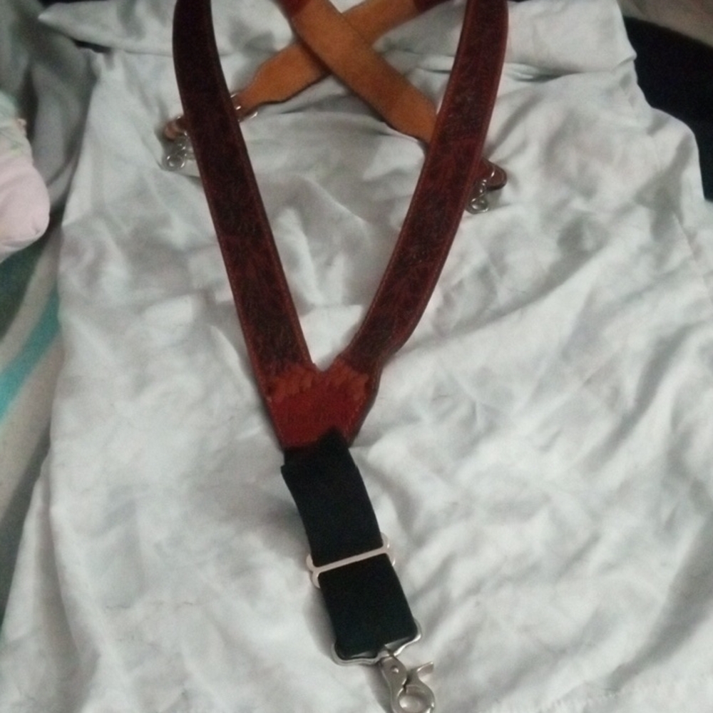 Men's Brown Leather Suspenders with Black Elastic Strap...